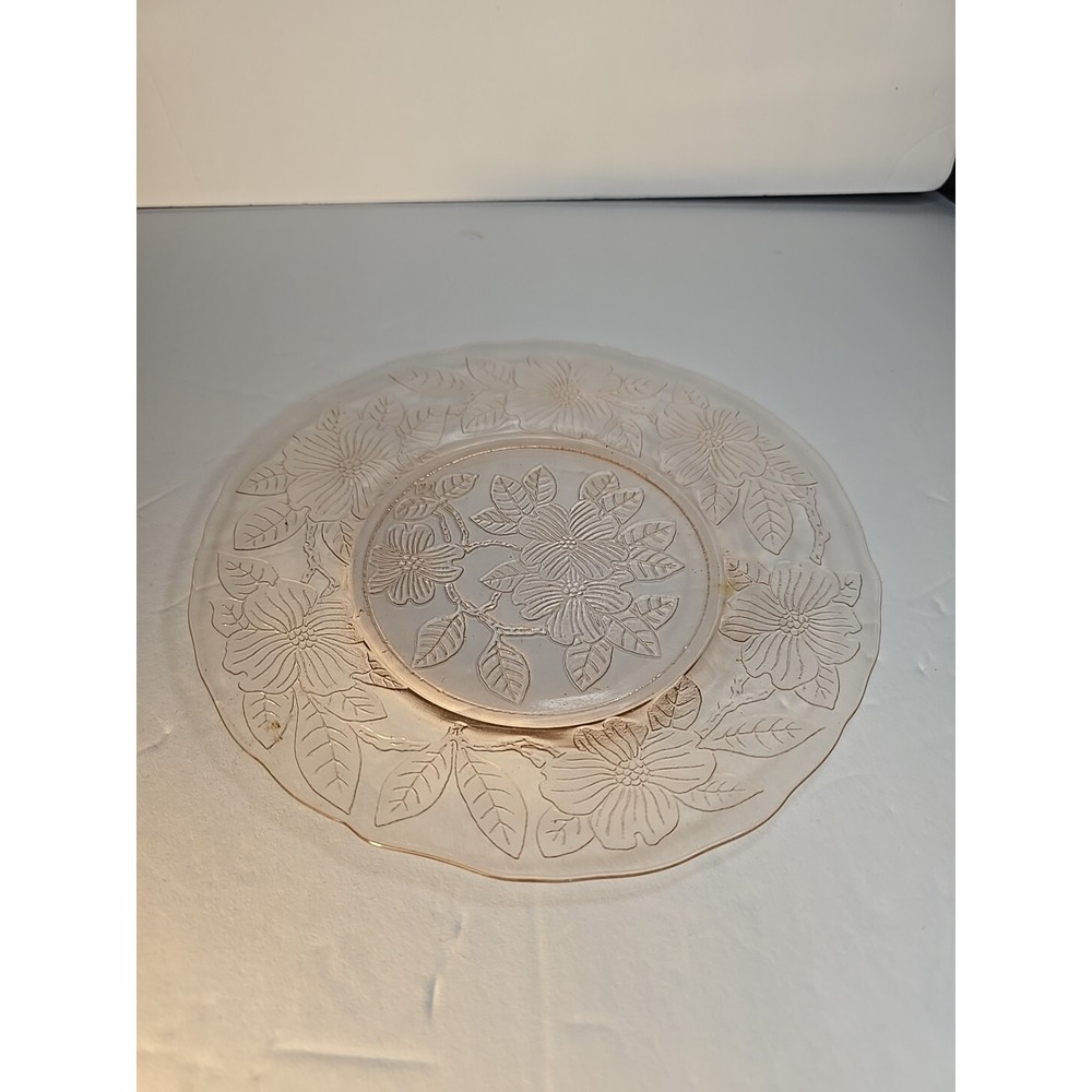 Pink Dogwood Apple Blossom Luncheon Plates 8" Vintage‎ Depression Glass